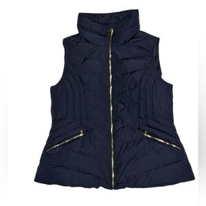 Talbots Down Quilted Puffer Vest Navy Blue Womens‎ Medium Petite Nautical Casual